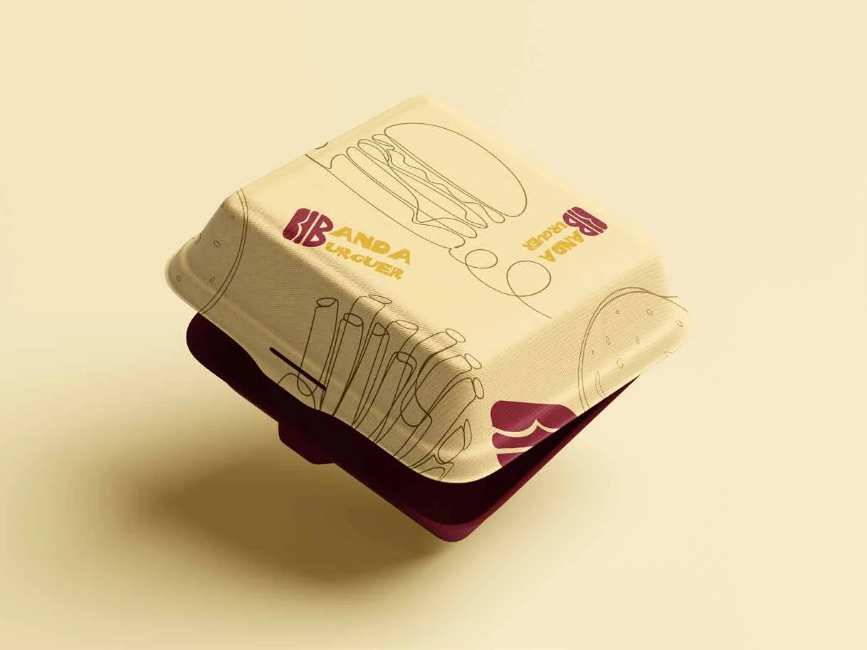 Mockup de caixa de hambúrguer com marca Banda Burguer