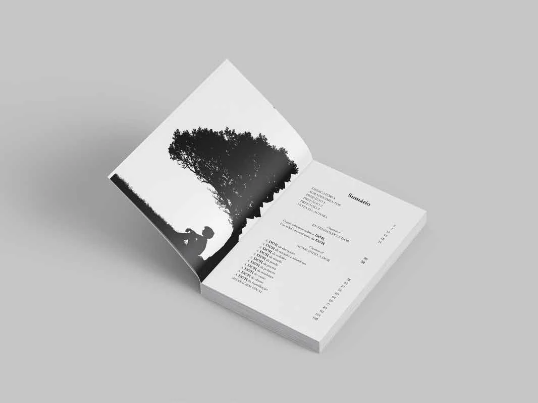 Composição editorial de sumário com fotografia de árvore