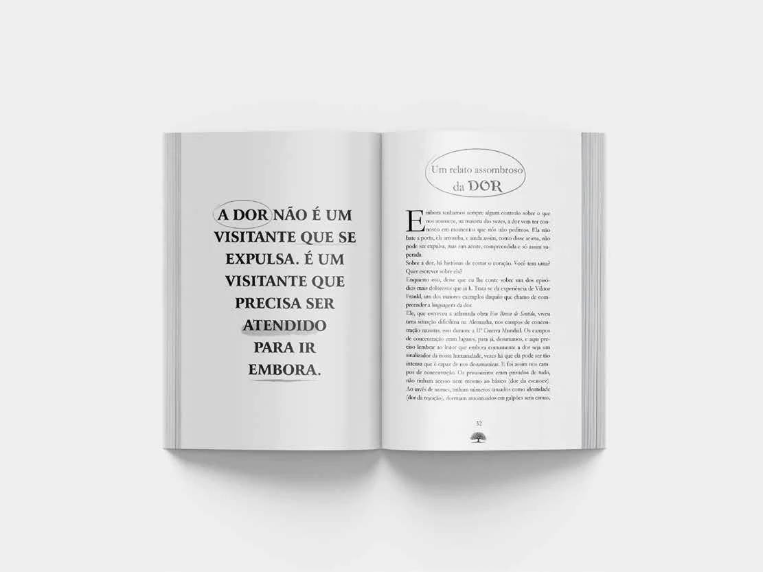 Páginas internas de livro com hierarquia editorial e margens generosas